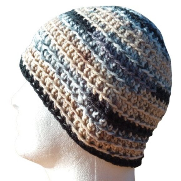 Handmade Other - Men's Head Hugger Beanie Hat Handmade Naturals Striped Crochet Fishing Outdoor L